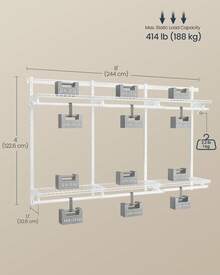 SONGMICS Closet System, Closet Insert Organizer, 4-8 Ft, Adjustable Metal Shelving Unit With 6 Hanging Rods, 6 Shelves, And Hooks, For Pantry Mudroom Garage Basement - 白色 - 查看 7