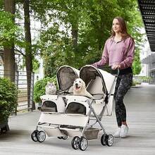 carriola doble para mascotas carriola plegable para 2 perros y gatos portador de dos plazas carrito de viaje para mascotas con almacenamiento color gris - Gris - Ver 6
