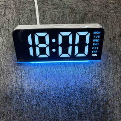 彩色灯光底座氛围LED镜面时钟，带温度显示，多功能桌面时钟，USB供电，家居/办公装饰，节日礼物