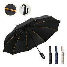 Travel Golf Folding Umbrella, 10 Ribs, Automatic Open/Close, Lightweight Portable Backpack, Outdoor Car Sunshade, Sun/Rain Protection, Anti-UV 99%, UPF 50 - Blanco - Ver 3