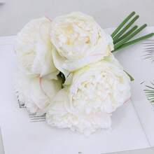 1/2件/1束白色人造牡丹絲綢花與葉子，白色人造花適用於婚禮、家居、派對、桌面中心裝飾、DIY新娘花束、拱門裝飾、春季室內外花園人造花飾 - 白色 - 查看 3