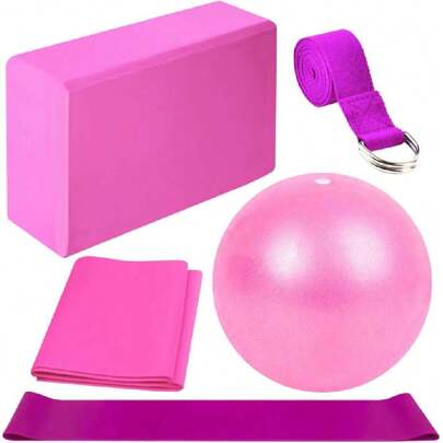 Kit de Accesorios para Pilates - Set de 5 Bandas Elásticas Fitness, Gomas para Musculación, Bloque de Yoga, Pelota Pequeña de Pilates y Bandas de Resistencia para Yoga, Pilates y Fitness,44460382