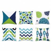 6 pièces Housses de coussin modernes minimalistes à imprimé floral géométrique bleu et vert [sans insert de coussin], 17,7*17,7 po (45*45 cm)/19,69*19,69 po (50*50 cm)/15,75*15,75 po (40*40 cm), [impression unilatérale] Taies d'oreiller en polyester pour la décoration moderne de la maison pour le canapé, le lit, le salon, la chambre, la voiture, le bureau, l'hôtel, toutes les saisons, cadeau parfait pour la famille et les amis - Multicolore - Voir 14