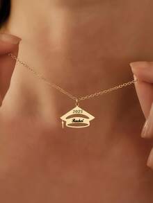 1 chiếc vòng cổ khắc tên theo yêu cầu, vòng cổ hình mũ tốt nghiệp bằng thép không gỉ cá nhân hóa, vòng cổ khắc tên bằng laser, vòng cổ tự làm, trang sức tùy chỉnh với tên, ngày tháng, biểu tượng, quà tặng tốt nghiệp đại học hình mũ tốt nghiệp cá nhân hóa, vòng cổ tên người tốt nghiệp, quà tặng bạn thân, quà kỷ niệm tốt nghiệp. - Dây chuyền khắc chữ - Xem 6