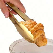 1/2pcs Champagne Golden Stainless Steel Serving Tongs, 9" Easy Grip - Perfect For Buffet & Parties - 金-1件 - 查看 4