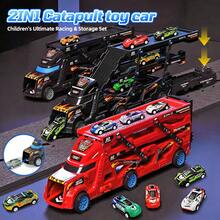 UINLE Baby 2-In-1 Children's Ejection Storage Truck Toy Set, Includes 8 Alloy Mini Cars, Ejection Track & Multi-Layer Storage Dual Mode, Portable Design Supports Multi-Scene Play, Supports Multi-Player Racing Competition, Kids Racing Car Toy Set, Birthday/Holiday/Party/Back To School Gift - Multicolor - View 1