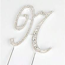 N - Diamante Rhinestone Crystal Monogram Letter Alphabet Cake Toppers For Wedding Birthday Party Decoration 1pcs (N) - 40 - Ver 2