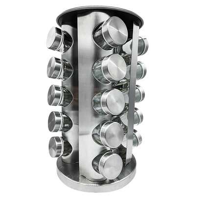 Rotating Seasoning Rack with 20 Seasoning Jars Stainless Steel Tower Organizer for Home Kitchen Countertop Storage
