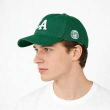 Black Streetwear Cap With A Flat Brim Featuring An LA Print, Suitable For Both Men And Women. This Hip Hop Hat Has An Adjustable Strap, Perfect For Outdoor Activities And Casual Occasions, Especially For Events Themed Around LA - 綠色 - 查看 3