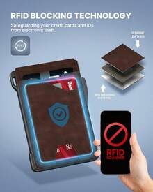 Typecase Tactical Wallet Men Card Holder: Up Card, Genuine Leather,, RFID Blocking, Slim, Minimalist,, Front Pocket - 9-13 Card Capacitiy, ID Window, Money Clip (Brown) - Navy - View 7