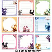 3/6/9 piezas Notas adhesivas mini de dragón lindas, 3x3 pulgadas, regalo para estudiantes y compañeros de trabajo, divertido bloc de notas autoadhesivo, útiles escolares y de oficina unisex - Unitalla - Ver 7