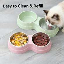 1个不锈钢二合一宠物食水碗，干湿分离，易于清洁，防溢漏，适用于所有宠物 - 200毫升 - 查看 5