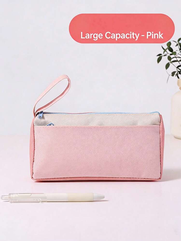 1个简约纯色铅笔盒，紫色/粉色/蓝色，牛津布/帆布材质，大容量多功能复古笔袋，学生文具盒，学习笔袋收纳包 - 單件 - 查看 6