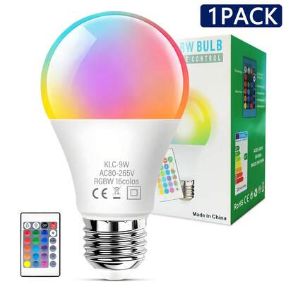 Bóng đèn LED có thể điều chỉnh độ sáng - Bóng đèn đổi màu A21 RGBW, cung cấp 16 tùy chọn màu sắc và 4 chế độ chiếu sáng | 9W (Tương đương độ sáng 60W) | AC 220-240V | Đế vặn E26/E27 | Bao gồm điều khiển từ xa | Lý tưởng cho trang trí nhà cửa, phòng ngủ, sân khấu và các bữa tiệc - 1 chiếc (Lưu ý: Hiện tượng nhấp nháy nhẹ khi bật nguồn là bình thường; có thể khắc phục bằng cách điều chỉnh bằng điều khiển từ xa.)