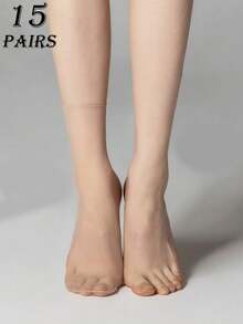 10/15 đôi tất mỏng trong suốt màu da, tất siêu mỏng vô hình dành cho nữ, tất dài đến bắp chân đính pha lê cho mùa hè - Màu be - Xem 7