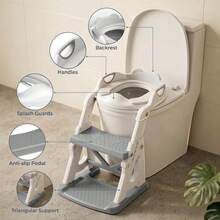Agislone Foldable Toddler Toilet Seat With Step Stool - 2 In 1 Adjustable Height Potty Training Seat | Stable Triangle Structure | Splash Guard | Anti-Slip Pedal - For Boys & Girls (Grey) - Grey - View 5