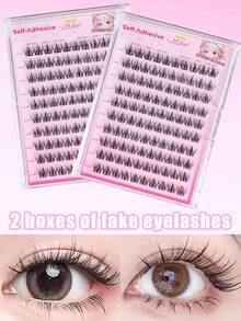 100pcs/Pack 5D Lash Extension Clusters, Glue-Free Self-Adhesive Fake Eyelashes, No Glue Needed For Beginners, Easily Enlarges Eyes, Ready To Use - C - View 12