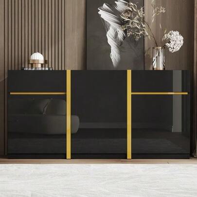 Luxury Dining Room Cabinet, High-Gloss Lacquered Finish, Modern Design, Three Doors And Two Drawers, Ideal For The Living Room, Dining Room And Xuanguan Area; Minimalist Furniture
