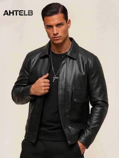AHTELB Giacca in pelle PU da uomo, giacca in pelle casual di alta qualità da uomo, giacca da motociclista, giacca in pelle casual stile motociclista con bavero, stile racing, adatta per raduni all'aperto e attività di guida, regalo di Natale per il fidanzato, regali per lui, giacca sportiva in pelle PU, giacca in pelle da uomo, giacca da uomo, giacca in pelle, regali per amici, mariti, fidanzati