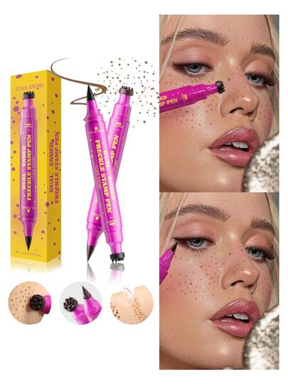 Bolígrafo con doble punta para estampar pecas, resistente al agua y de larga duración, fácil de crear un efecto natural de pecas rosadas, adecuado para maquillaje diario, maquillaje de citas, maquillaje de viaje, fotografía, fiestas, práctica de maquillaje y diversos escenarios cosméticos