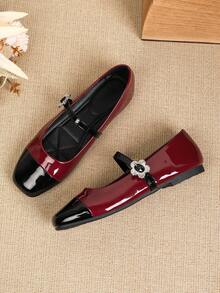 French Breeze 女士玛丽珍鞋，黑色，柔软皮革，低鞋面，通勤鞋，单带芭蕾舞鞋，春秋季 - 酒紅色 - 查看 6