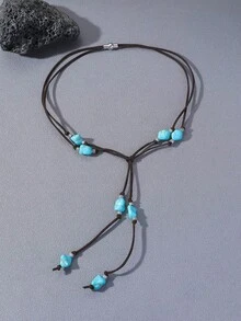 1 chiếc vòng cổ phong cách Bohemian bằng đá ngọc lam tự nhiên, món quà độc đáo và thời trang. - Dây chuyền ngọc lam - Xem 4