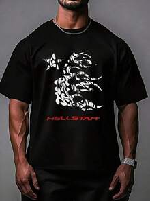 T Shirt Print ,Graphic-Cotton Tees Size Plus, Cartoon Round Neck Short Sleeve, Hellstars Flame Head Star Y2K Graphic T-Shirt,220g 100% Cotton,Round Neck Short Sleeve,Black Streetwear Essential For Summer Going Out,Unisex Style,Y2K,Oversized Shirt Men,With Shirt,Summer Tops,Shirt Suitable - 黑色 - 查看 1