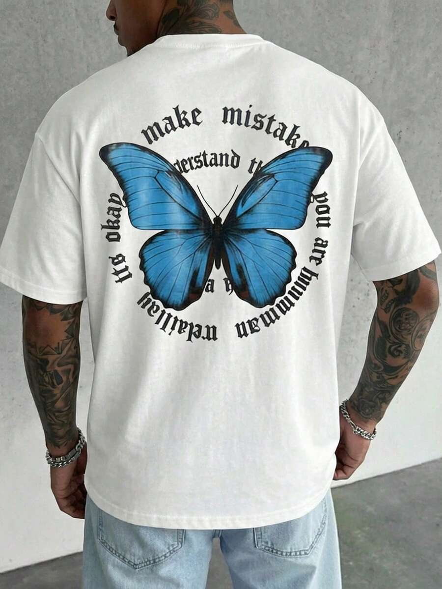 FRACTYR Men's Graphic Tee, Casual Street Style Loose Fit Round Neck T-Shirt, Summer - White - View 1