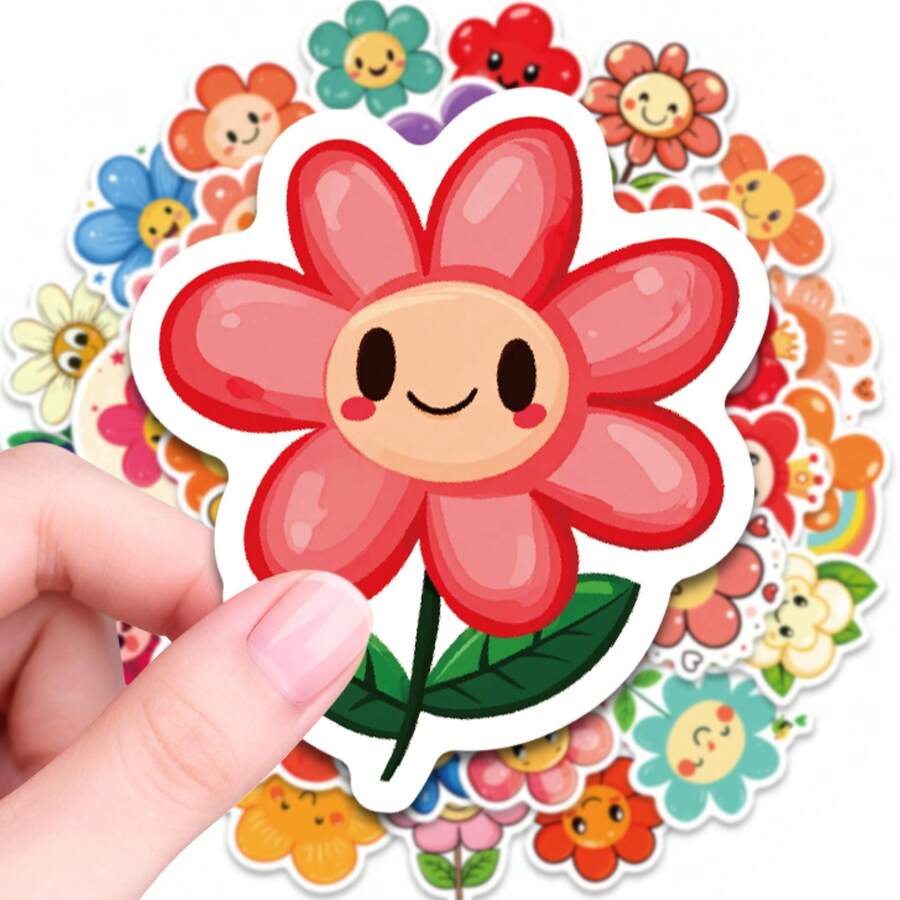 50 PIEZAS Pegatinas de flores lindas, pegatinas de vinilo estéticas y resistentes al agua para botellas de agua, portátiles, fundas de teléfono, monopatines, diarios, álbumes de recortes, papelería, pegatinas florales decorativas para manualidades DIY, envoltorios de regalo, recuerdos de fiesta, pegatinas con tema de plantas para personalizar artículos diarios, suministros de scrapbooking - 1 Set - Ver 1