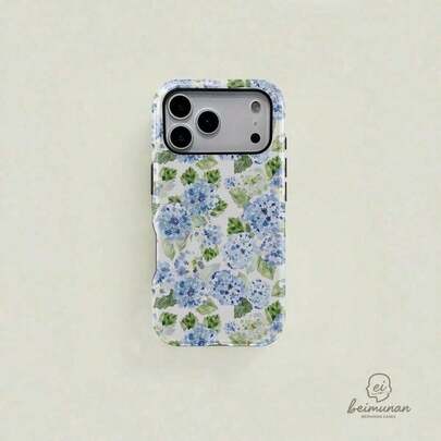 Blue Hydrangea Girly Aesthetic Summer Spring Flowers Fashion Cute 2 In 1 Phone Case With Durable, Shock Absorbing And Stylish Design. Compatible With  11, 12, 13, 14, 15 16 17 Pro Max And Pro Plus Series A Creatively Designed New Phone Case, Perfec,Suitable For  17 Air.Holiday Accessories. Fashion Phone Cases. Novelty Cases. 17 Pro Case. 17 Pro Max Case. 17 Case.