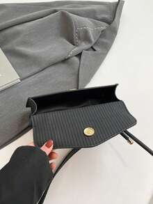 Nueva bolsa de hombro de unicolor, bolso cuadrado minimalista casual, bolso de mano simple y elegante, bolso cruzado retro para mujeres - Negro - Ver 7