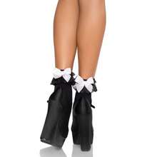 Leg Avenue Women's Ruffle And Satin Bow Anklet Socks - Black/White - View 5