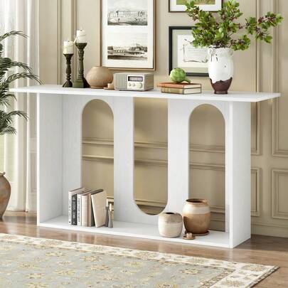 U_STYLE Modern And Curved Design Ash Veneer Console Table With Shelf Suitable For Entryway Hallway Living Room Foyer Corridor