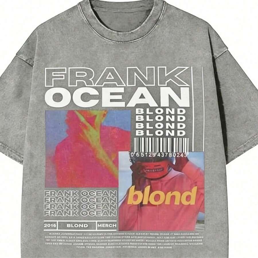 2026 Summer ClothesWashed T Shirt Frank Oceans Blonde Album Music Hip Hop Vintage T-Shirts Oversize Streetwear Cotton Summer Tees For Men WomenLoose And Comfortablesummer Tops - Xám - Xem 1