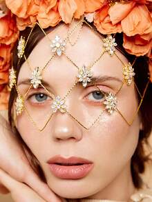 1个镂空面具，独特设计，时尚T台妆容舞会派对配饰 - 金色 - 查看 1