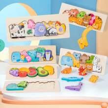 Children's Wooden 3D Puzzle Board Blocks, Parent-Child Interactive Educational Game, Multi-Theme Animal Cognitive Enlightenment Gift - Multicolor - View 3