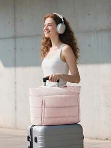 Puffer Tote Bag Women, Lightweight Puffy Work Handbag Teacher Nurse Quilted Shoulder Bag School Travel Gym - Hồng - Xem 10