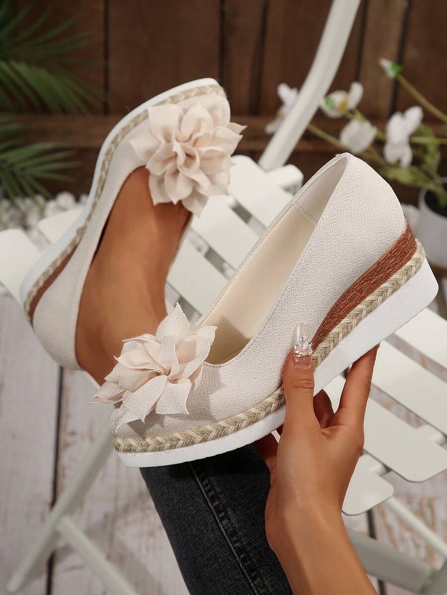 Soft Bottom Non-Fatiguing Thick Sole Wedge Heel Slip-On Loafers, Versatile For Daily Commute - Beige - View 1