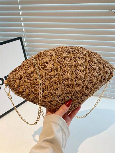 Knitted Shell Bag, Can Hold Phone, Wallet, Lipstick And Other Items, Small Chain Bag Suitable For Going Out, Dating, Fashionable And Personalized Clutch Bag, Versatile Summer Holiday Bag For Women