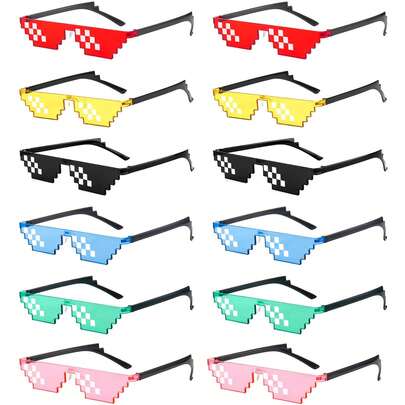 5pcs/10pcs Set Colorful Party Themed Glasses, 6 Styles Available. Multicolor Mosaic Game Themed Glasses, Ideal As Game Photo Props. Suitable For Graduation Season, Hawaiian Themed Events, Pool Parties, Beach Parties And Holiday Decorations.