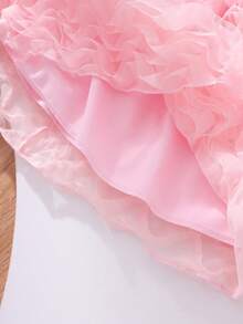 Toddler Girls' Elegant Princess Style Ruffled Mesh Vest Top And Matching Solid Color Mesh Skirt 2-Piece Set, Summer - Pink - View 8