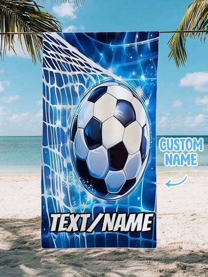 1 Personalized Customized Soccer Beach Towel For Children, Summer Children's Birthday Gift, Summer Fashion, Beach Vacation, Customized Beach Towel, Swimming Pool, Beach Decoration