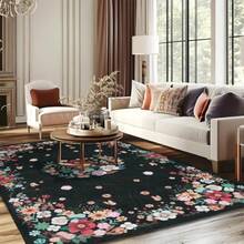 MOSISO 121x182cm/4x6ft Alfombra para Sala de EstarSuave Antideslizante Racimos de Flores Alfombras de Pelo Corto Lana Sintética Rectangular Lavable Área Tapetes para Dormitorio Comedor Hogar Negro - Rectangular de 4x6 - Ver 4