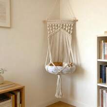 1 chiếc võng cho mèo bằng macrame, giường ngủ treo tường chắc chắn cho mèo, kiểu dáng Bohemian, võng treo nghệ thuật sợi thủ công cho mèo, phù hợp cho mọi mùa - Không bao gồm đệm. - Màu be - Xem 1