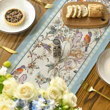 1 față de masă cu motive florale și păsări albastre, decor de masă pentru bucătărie și sufragerie cu motive florale de primăvară, decorațiuni pentru petreceri acasă - Multicolor - Vizualizare 5