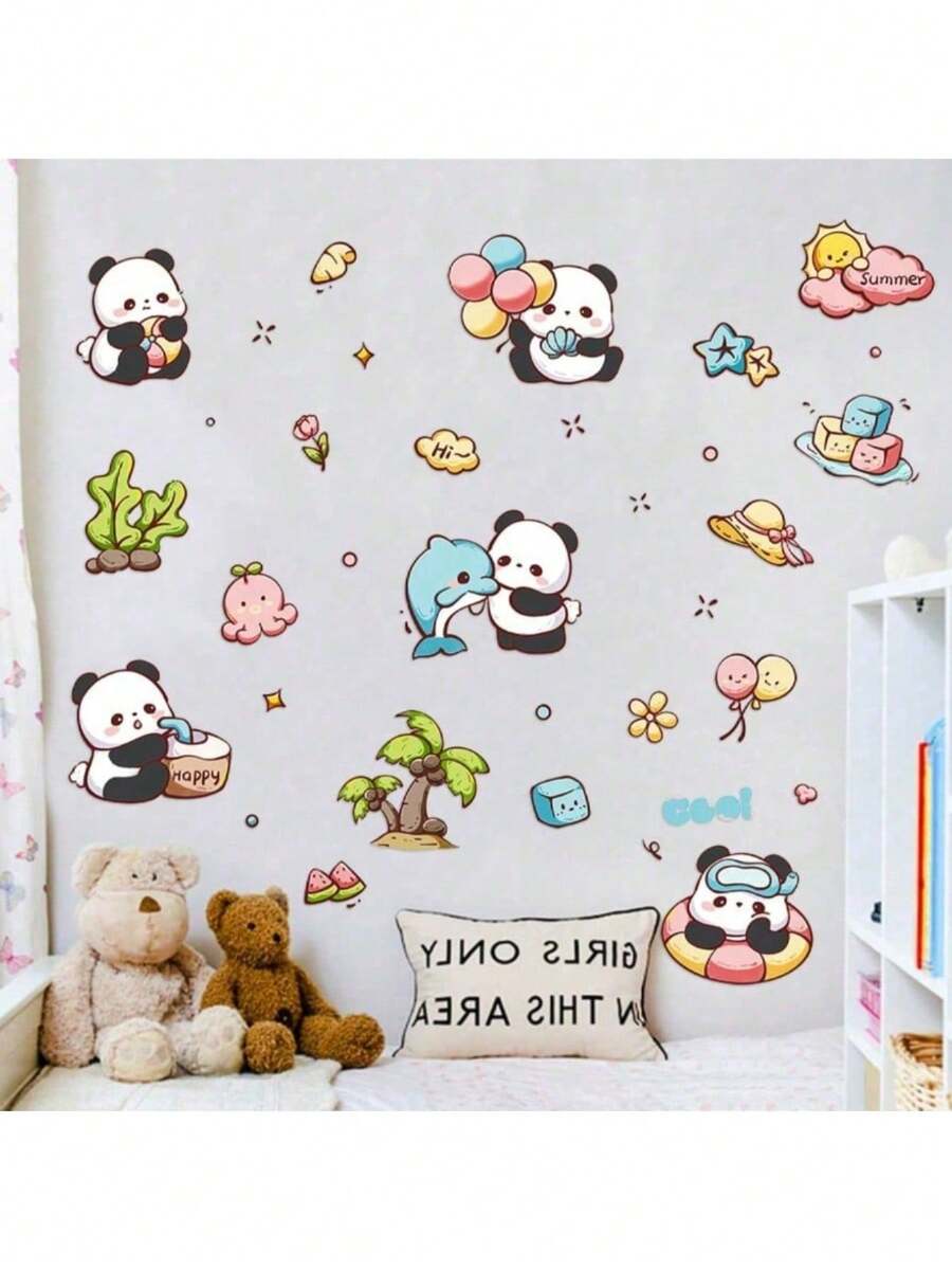 Hình dán tường che khuyết điểm hình gấu trúc, giấy dán tự dính cho phòng ngủ, chủ đề thú cưng ngộ nghĩnh, chất liệu PVC, tranh dán tường thú vị, trang trí nhà cửa, thiết kế dễ thương, nhiều màu sắc, có thể tháo rời, tranh dán tường che khuyết điểm. - Vỏ bọc vết thâm Panda - Xem 1