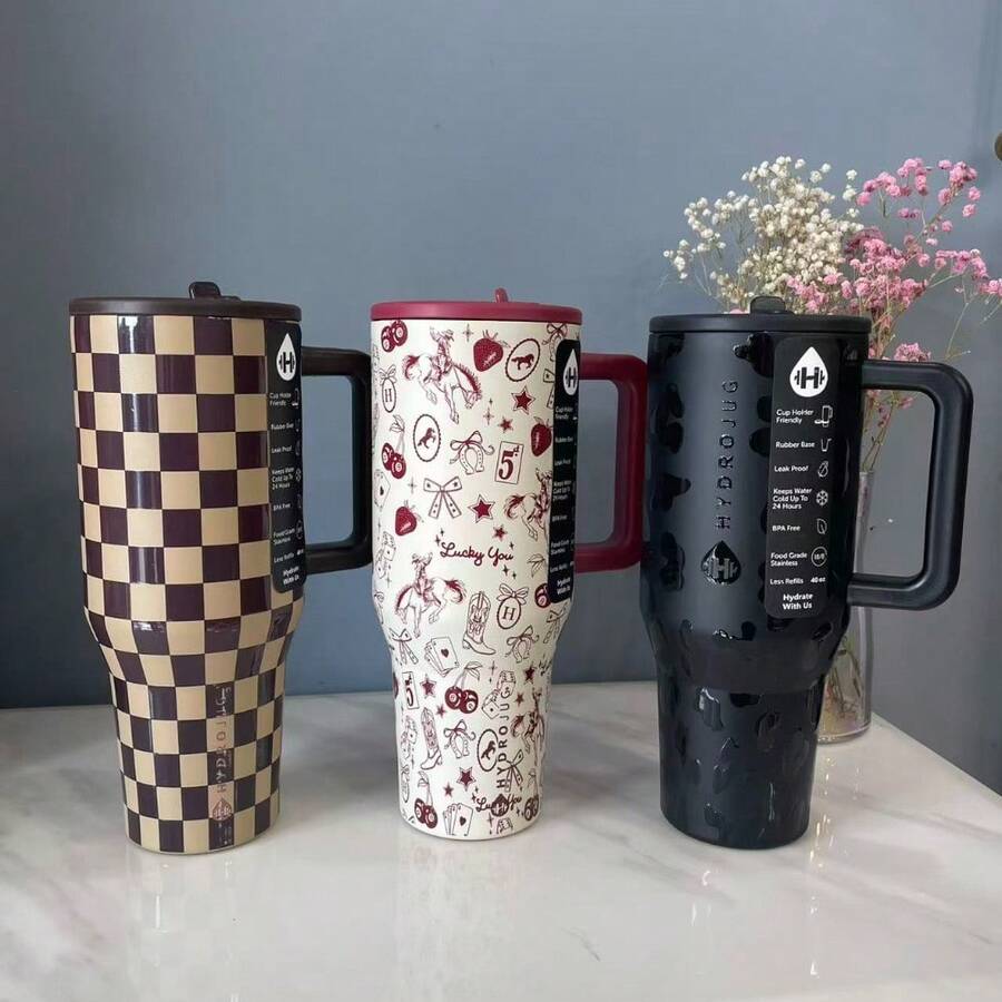 40 Oz Outdoor Sports Water Cup Water Bottle Stainless Steel Vacuumhydrojug Insulated Cup With Lid And Straw Suitable For Water, Iced Tea Or Coffee - 彩色 - 查看 1
