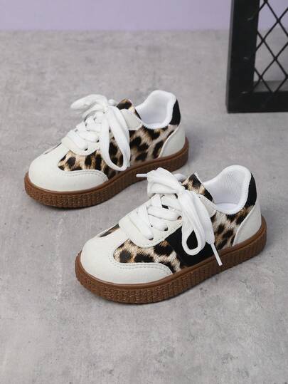 1 Pair New Soft-Sole Leopard Print Children's Casual Sports Shoes, Unisex Toddler Vintage Patchwork Non-Slip Running Shoes For Spring & Autumn