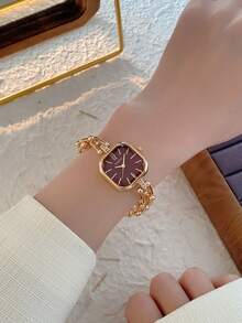 1pc Gold Square Bracelet Women's Quartz Watch Exquisite Compact And Fashionable Suitable For Daily Matching Birthday/Graduation Gifts Casual - Gold - View 7