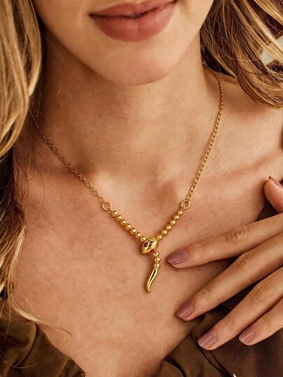 1 pieza Collar de serpiente con cuentas de moda para mujer, color dorado, colgante geométrico, cadena de clavícula, joyería de fiesta de hip hop, regalo